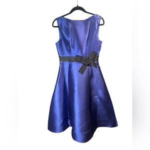 Kate Spade Blue Purple Satin Organza Cocktail Dress Black Bow at Hip Size 4